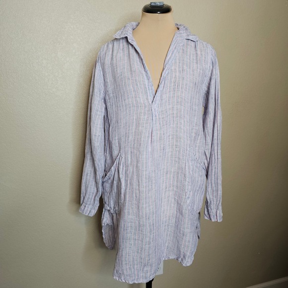 CP Shades Tops - CP Shades Linen Striped Teton Tunic Shirt Blue Pink White Size‎ XS